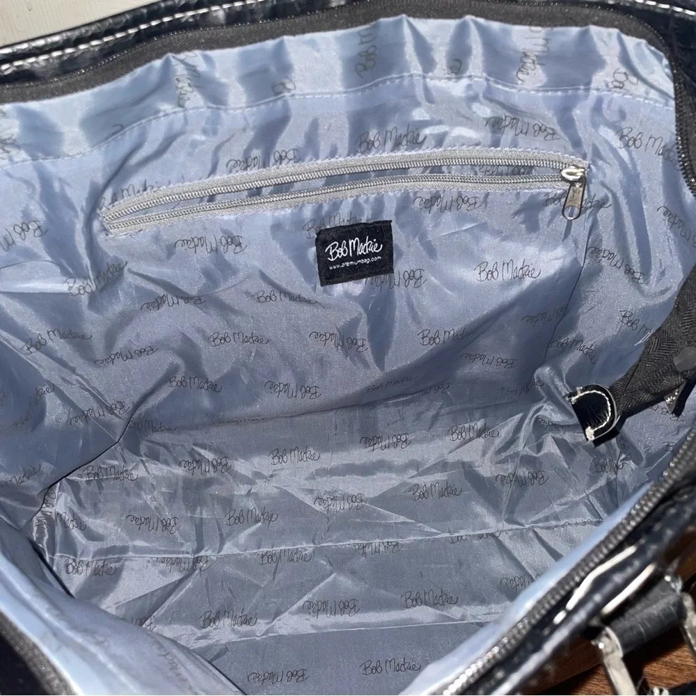 BOB MACKIE Tote Large Faux Crocodile‎ Leather Black Tote Bag Travel Tote